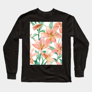 Spring transparent Lily flowers. Translucent watercolor tropical flowers. Spring blossom composition Long Sleeve T-Shirt